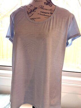 Athleta Ribbed Athletic Top XL Light Blue Short Sleeve Workout Shirt
